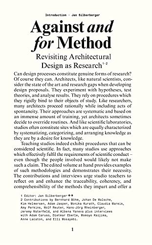 Imagen de archivo de Against And For Method - Revisiting Architectural Design As Research a la venta por Blackwell's