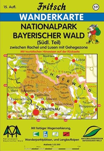 9783861160595: Nationalpark Bayerischer Wald 1 : 35 000. Fritsch Wanderkarte: Sdlicher Teil. Zwischen Rachel und Lusen mit Gehegezone. Mit touristischen Hinweisen auf der Rckseite und farbiger Wegemarkierung
