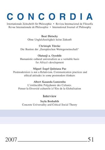 Beispielbild fr Concordia 51 - Internationale Zeitschrift fr Philosophie - Revista International de Filosofia - Revue Internationale de Philosophie zum Verkauf von Der Ziegelbrenner - Medienversand