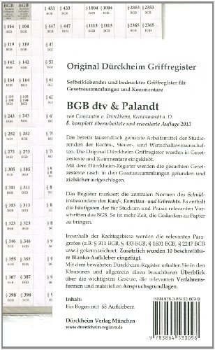 Beispielbild fr BGB im dtv & PALANDT (2014), Griffregister Nr. 98: 68 bedruckte Griffregister zum Verkauf von Buchmarie