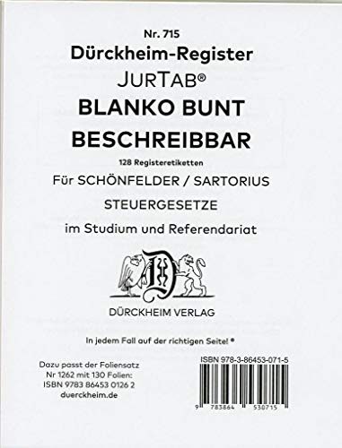 Beispielbild fr DrckheimRegister BLANKO-FARBE Beschreibbar fr Gesetzestexte mit Stichworten zum Verkauf von Blackwell's