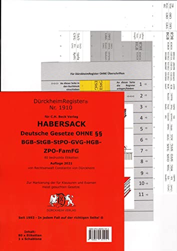 Beispielbild fr SCHNFELDER OHNE  Drckheim-Griffregister Nr. 1910 (2018/172.EL): 78 mit Gesetzesabkrzungen (BGB, StGB, ZPO) bedruckte Griffregister fr die Gesetzessammlung des C.H. Beck Verlag zum Verkauf von medimops