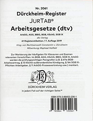 DürckheimRegister® ARBEITSGESETZE (2023) : 155 Registeretiketten (sog. Griffregister) für deine ARBEITSGESETZE (ArbR, dtv-Verlag) . Mit den wichtigsten Gesetzen und Paragrafen BGB, EFZG, KSchG, MuSchG usw. . In jedem Fall auf der richtigen Seite® - Constantin von Dürckheim