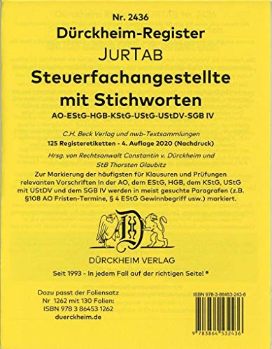 Beispielbild fr STEUERFACHANGESTELLTE Drckheim-Griffregister Nr. 1941 (2018/192.EL) mit Stichworten: 112 selbstklebende und farbig bedruckte Griffregister fr die . dtv, C.H. Beck Verlag oder nwb-Textsammlungen zum Verkauf von Revaluation Books