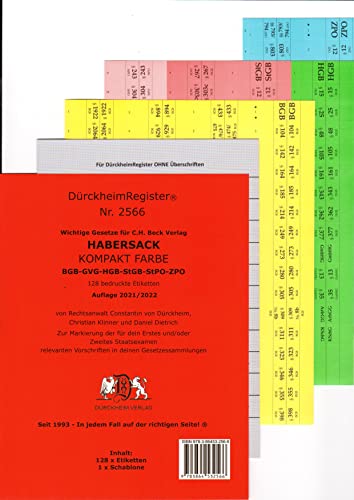 Beispielbild fr SCHNFELDER KOMPAKT Drckheim-Register Nr. 2566 (2019/174.EL): ca 120 farbige Registeretiketten fr den SCHNFELDER, C.H. Beck Verlag. zum Verkauf von medimops