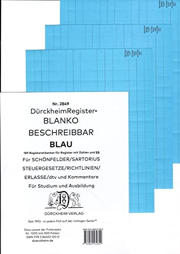 Beispielbild fr DrckheimRegister BLANKO-BLAU beschreibbar fr Gesetzessammlungen zum Verkauf von Blackwell's