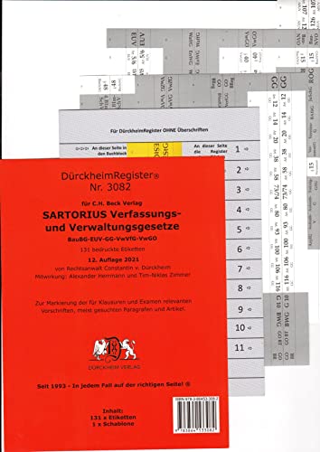 Beispielbild fr DrckheimRegister SARTORIUS, Gesetze und : 131 Registeretiketten (sog. Griffregister) fr deinen SARTORIUS, Mit den wichtigsten Gesetzen und . (sog. Griffregister) fr deinen SARTORIUS zum Verkauf von medimops