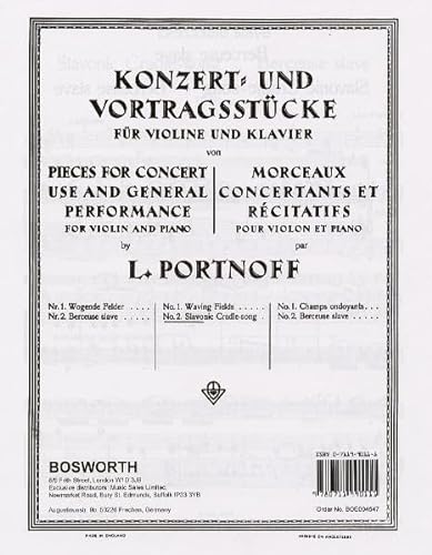Beispielbild fr Leo Portnoff: Slavonic Cradle-Song For Violin And Piano zum Verkauf von pompon