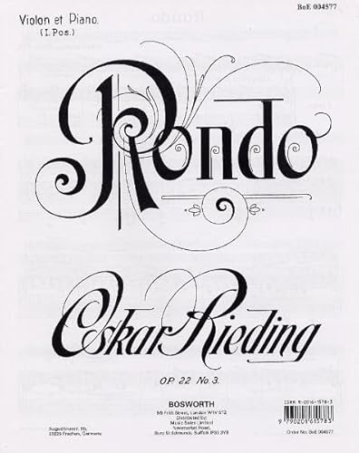 9783865435811: Oskar Rieding: Rondo For Violin And Piano Op.22 No.3 / オスカー・リーデイング： ヴァイオリンとピアノのためのロンド Op.22 No.3 楽譜