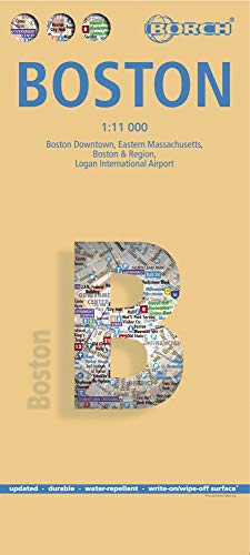 Borch Map Boston : 1:11 000. Einzelkarten: Boston Downtown 1:11 000, Eastern Massachusetts 1:600 000, Boston & Region 1:200 000, Logan International Airport 1:33 000, Public Transport Boston, USA administrative & time zones. Markier- u. abwischbar - Borch