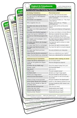 9783866769328: Einsatzkarten Englisch fr Polizeibeamte: bersetzungshilfen Vorlufige Festnahme/Personenkontrolle/Fahrzeugkontrolle