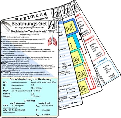 Stock image for Beatmungs-Karten-Set - Medizinische Taschen-Karte: Beatmungs-Karten-Set (4er-Set) bestehend aus unseren Karten: - Beatmung - Grundlagen, Einstellungen . Normwerte; Blutgase & Differentialdiagnose; for sale by medimops
