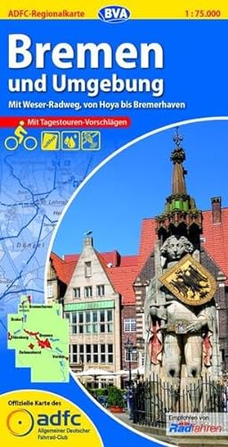 Beispielbild für ADFC-Regionalkarte Bremen und Umgebung mit Tagestouren-Vorschlägen, 1:75.000, reiß- und wetterfest, GPS-Tracks Download: Mit Weser-Radweg, von Hoya bis Bremerhaven zum Verkauf von medimops