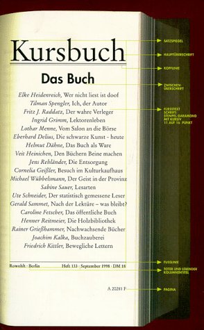 Beispielbild fr Das Buch. Kursbuch, Heft 133 zum Verkauf von medimops