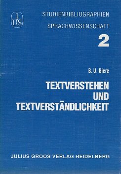 Beispielbild fr Textverstehen und Textverstndlichkeit. Studienbibliografien Sprachwissenschaft Band. 2 zum Verkauf von Bernhard Kiewel Rare Books