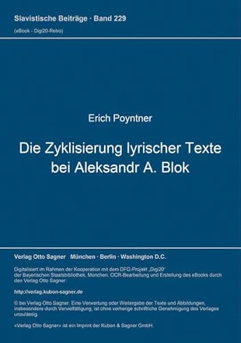 Beispielbild fr Die Zyklisierung lyrischer Texte bei Aleksandr A. Blok (Slavistische Beitrge, Band 229) zum Verkauf von Buchmarie