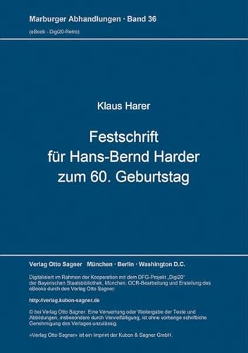 Festschrift für Hans - Bernd - Harder zum 60. Geburtstag