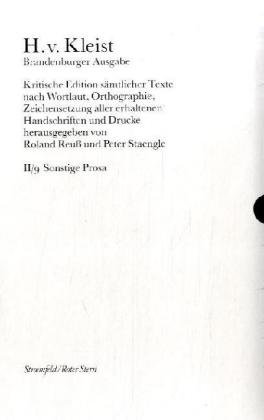 Sämtliche Werke. Brandenburger Ausgabe / BKA II/9 Sonstige Prosa: Mit Brandenburger Kleist-Blättern 19