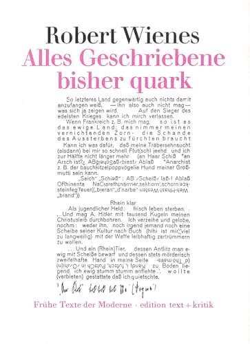 9783883772677: Alles Geschriebene bisher quark: Frhe Texte der Moderne