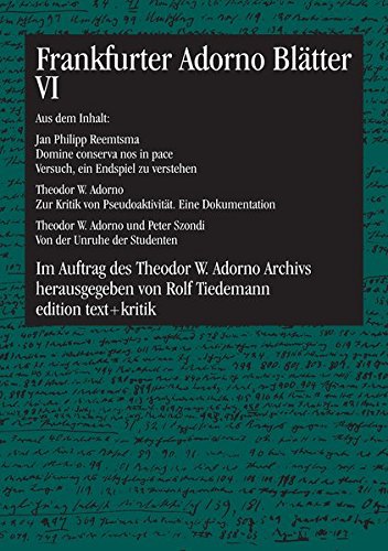 Frankfurter Adorno Blätter VI. (= Frankfurter Adorno Blätter). - Tiedemann, Rolf (Hrsg.)
