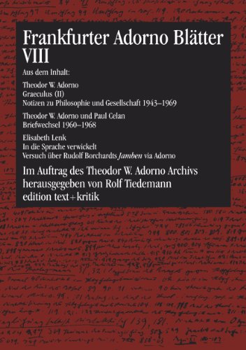 Frankfurter Adorno Blätter VIII (Band 8). Redaktion: Rolf Tiedemann; Hrsg. vom Theodor W.Adorno Archiv; - Adorno, Theodor W.