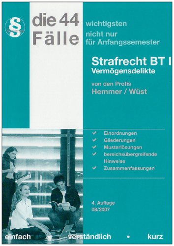 Beispielbild fr Juristisches Repetitorium hemmer : Die 44 wichtigsten Flle Strafrecht BT 1 zum Verkauf von medimops