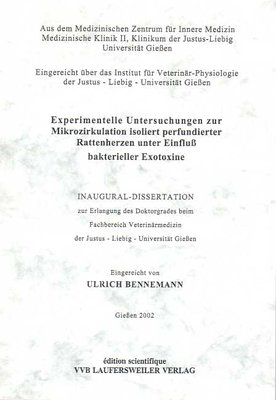 Beispielbild fr Experimentelle Untersuchungen zur Mikrozirkulation isoliert perfundierter Rattenherzen unter Einflu bakterieller Exotoxine zum Verkauf von Bernhard Kiewel Rare Books