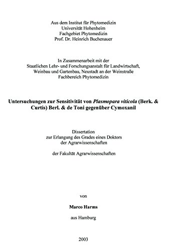 9783898739504: Harms, M: Untersuchungen zur Sensitivitt von Plasmopara vit