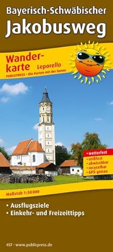 Wanderkarte Bayerisch-Schwäbischer Jakobusweg: mit Ausflugszielen, Einkehr- & Freizeittipps, wetterfest, reissfest, abwischbar, GPS-genau. 1:50000 - Publicpress
