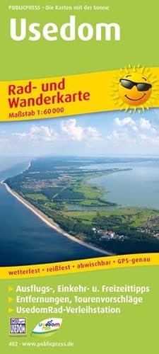 Usedom: Rad- und Wanderkarte mit Ausflugszielen, Einkehr- & Freizeittipps, wetterfest, reissfest, abwischbar, GPS-genau. 1:60000 - Unbekannt