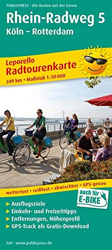 9783899205695: Rhine Cycle Path 5, Cologne - Rotterdam, cycle tour map 1:50,000: Leporello Radtourenkarte mit Ausflugszielen, Einkehr- & Freizeittipps, wetterfest, reissfest, abwischbar, GPS-genau. 1:50000