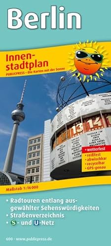 Beispielbild fr Berlin Innenstadtplan: Mit Sehenswrdigkeiten & Straenverzeichnis sowie S- und U-Bahnnetz, wetterfest, reifest, abwischbar, GPS-genau. 1:16000 zum Verkauf von medimops