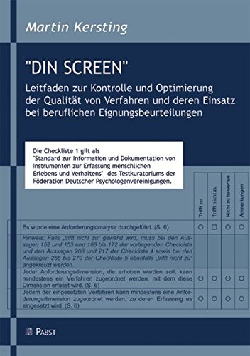9783899673067: "DIN Screen": Leitfaden zur Kontrolle und Optimierung der Qualitt von Verfahren und deren Einsatz bei beruflichen Eignungsbeurteilungen - Kersting, Martin