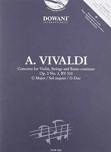 Imagen de archivo de Vivaldi: Concerto for Violin, Strings and Basso Continuo in G Major, Op. 3, No. 3, RV 310 (Dowani Book/CD) a la venta por Ergodebooks