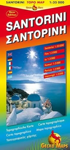 Santorini Topographic Map (French, English, Spanish, Italian and German Edition) - Gecko Maps