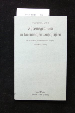 9783931018184: Chronogramme in lateinischen Inschriften. o.A. - Oertel, Hans-Ludwig.