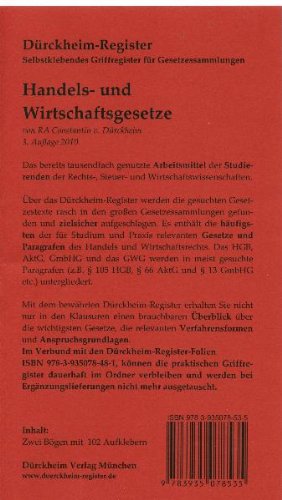 9783935078535: Handels- und Wirtschaftsgesetze: 102 selbstklebende, bedruckte Griffregister