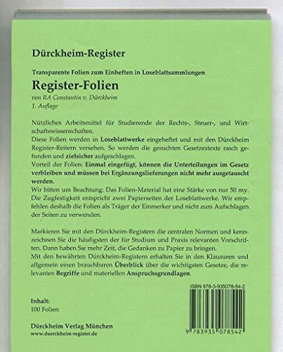 Beispielbild fr 110 DrckheimRegister-FOLIEN zum Einheften in Gesetzessammlungen zum Verkauf von Blackwell's