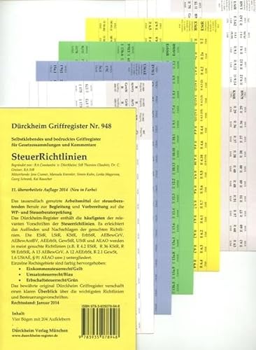 Beispielbild fr SteuerRichtlinien Griffregister Nr. 948 (2014): 255 selbstklebende und farbig bedruckte Griffregister fr SteuerRichtlinien: Praktische Aufschlaghilfe . EStR=Gelb, UStR=Blau, ErbStR=Grn. zum Verkauf von medimops
