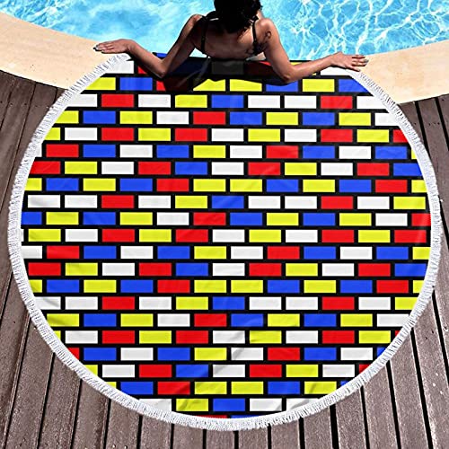 9783935701945: Oversized Round Beach Towel,Blue Brick Wall Pattern in Primary Colors Col,with Tassels Soft Absorbent Quick Dry Beach Blanket Yoga Carpet for Bath,Pool,Beach,Picnic 59 Inches