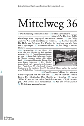 Beispielbild fr Mittelweg 36. Zeitschrift des Hamburger Instituts fr Sozialforschung, 11. Jahrgang, Heft 3/2002 zum Verkauf von Versandantiquariat Lenze,  Renate Lenze