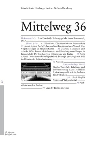 Beispielbild fr Freundschaft. Mittelweg 36, Zeitschrift des Hamburger Instituts fr Sozialforschung, Heft 3/2008 zum Verkauf von medimops