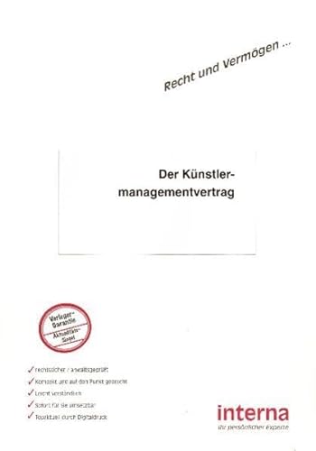 Der KÃ¼nstlermanagementvertrag (9783937887135) by Unknown Author