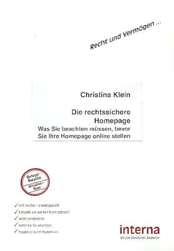 Die rechtssichere Homepage (9783937887609) by Unknown Author