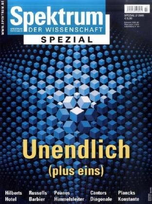 Beispielbild fr Spektrum der Wissenschaft Spezial. Unendlich (plus eins). Spektrum Spezial Mathematik Informatik Castors Diagonale Das Unendliche EDV Milberts Model Erster Vorsto ins Unendliche: Bijektion 10 Induktion: Die Leiter ins Unendliche 15 Der unendliche Abstieg 16 Rekursive Verfahren: praktizierte Induktion 19 Leonhard Eulers unendliche Summen 24 Die bizarre Welt der links-unendlichen Zahlen 32 Unendlich plus eins 40 Das Paradox von Jules Richard 43 Der Albtraum des Bibliothekars 44 Muss man das Auswahlaxiom auswhlen? 46 Das Paradox der Biografie 47 Sind Sie sicher? 48 Cantors Diagonale 52 Verschieden und doch gleich 53 Die rationalen Zahlen sind abzhlbar 54 Von den rationalen zu den reellen Zahlen 60 Das Kontinuum: Labyrinth der Vernunft 64 Wie viel wiegen die rationalen Zahlen? 70 Triumph des Diskreten: Plancks Konstante 76 Das Hotel Hilbert Spiel des Geistes 89 Aufgaben und Lsungen zum Verkauf von BUCHSERVICE / ANTIQUARIAT Lars Lutzer