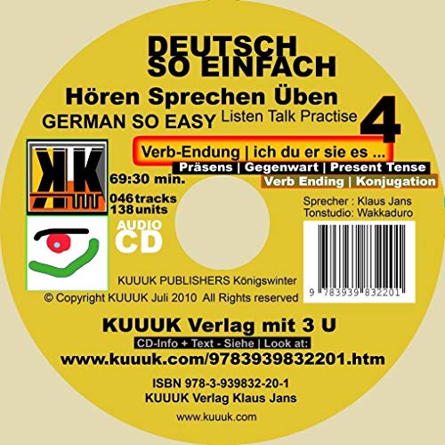 9783939832201: Deutsch So Einfach - Hren Sprechen ben 4 - German So Easy - Talk Listen Practise 4: Verb-Endung - ich du er sie es ... - Prsens - Gegenwart - Present Tense - Verb Ending - Konjugation