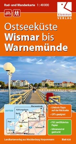 Stock image for Rad- und Wanderkarte Ostseekste Wismar bis Warnemnde: Mastab 1:40.000, GPS geeignet, Erlebnis-Tipps auf der Rckseite for sale by medimops