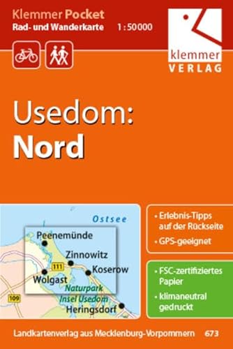 Klemmer Pocket Rad- und Wanderkarte Usedom: Nord: GPS geeignet, Erlebnis-Tipps auf der Rückseite, 1:50000 - Kuhlmann, Christian; Wachter, Thomas; Klemmer, Klaus