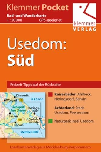 Klemmer Pocket Rad- und Wanderkarte Usedom: Süd: GPS geeignet, Erlebnis-Tipps auf der Rückseite, 1:50000 - Kuhlmann, Christian; Wachter, Thomas; Klemmer, Klaus