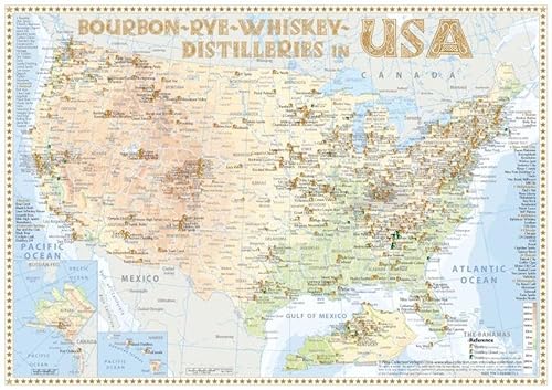 Beispielbild fr Bourbon-Rye-Whiskey Distilleries in USA - Tasting Map 34x24cm zum Verkauf von Blackwell's